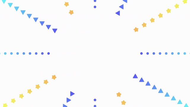 中央から外側に向けて点や星が流れる5秒ループアニメーション　白背景
