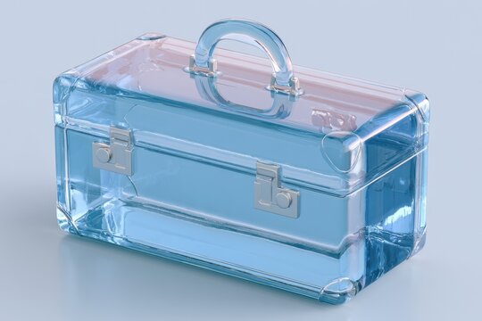 Clear blue box with handle and latches, an elegant transparent container