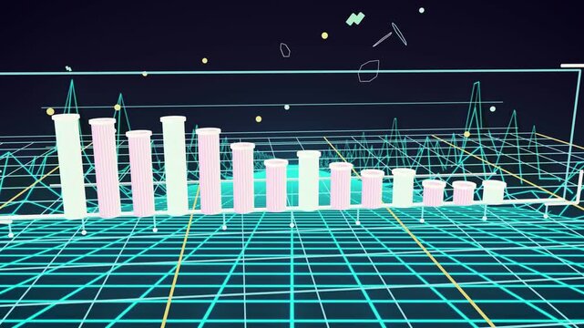 Faint horizon frame appearing neon tube bars forming left-to-right camera panning showing data drop