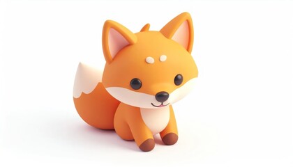 Naklejka premium Adorable 3D stylized fox figurine sitting on white