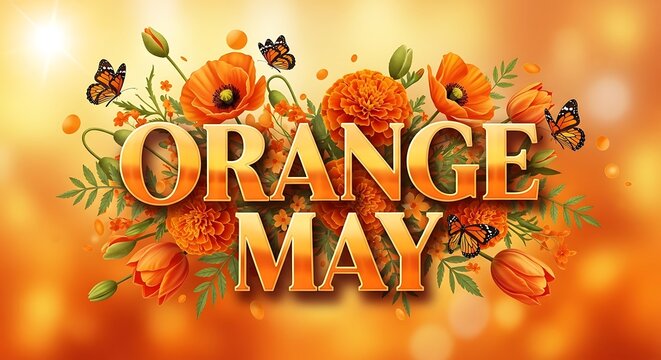 Orange may floral design with butterflies and vibrant spring blooms