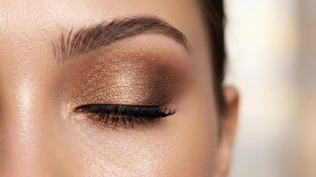 Beauty eyeshadow eye close up, premium cosmetics concept for makeup advertising, skincare, salon branding and editorial beauty campaign, detailed lashes and pigment texture with clean studio