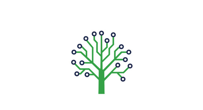 Digital Technology Tree Illustration representing Growth and Technological Evolution