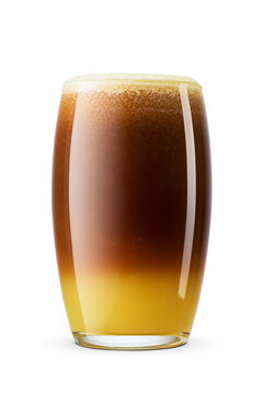 Glass of warm bumble coffee drink with orange juice and syrup isolated. Transparent PNG image.