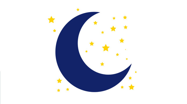 Crescent moon with stars in space.