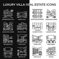Naklejka premium Luxury Villa Real Estate Icons Vector Collection