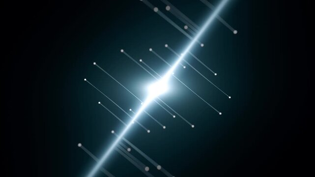 White technology trailing particle light, energy particle line, high-tech data transmission, abstract background of light 3D rendering, glowing data line spiral curve, particle stripes flow.