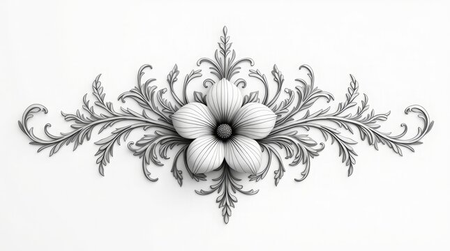 Ornate floral flourish with central bloom petals