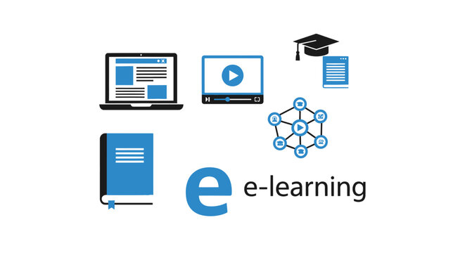 Conceptual representation of online education and digital learning resources illustration