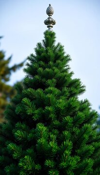 Stylized evergreen tree with ornate finial top, || Evergreen, Nature