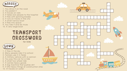 Fototapeta premium transport crossword game for kids education vector illustration.