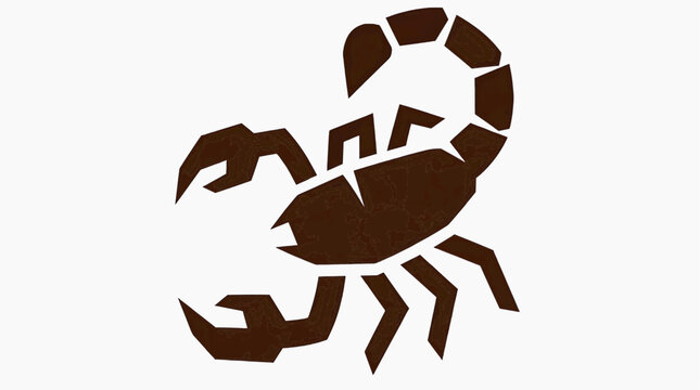 Scorpion graphic icon, dark brown silhouette against a light backdrop, representing the zodiac sign or a fierce creature.
