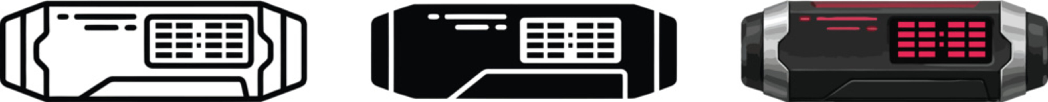 Set of DVI connector icons featuring outline filled and active states perfect for technology illustrations and hardware diagrams
