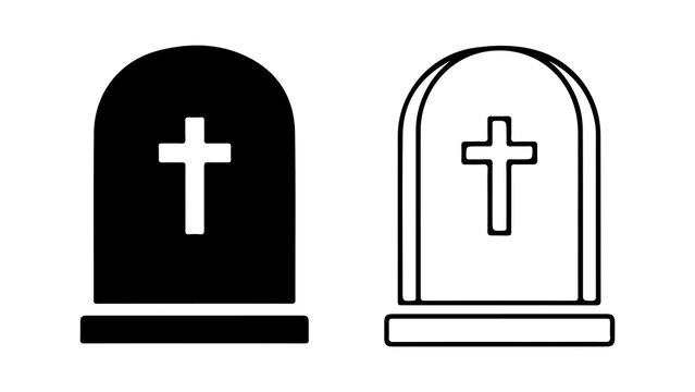 Tombstone Gravestone Icon Set With Christian Cross