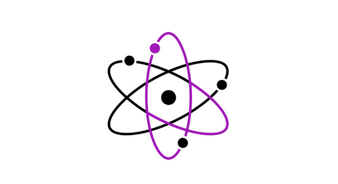 Atomic structure illustration with electrons orbiting the nucleus in a simplified visual style