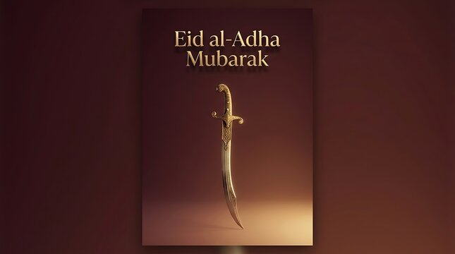 Eid al-adha greeting card with traditional curved dagger