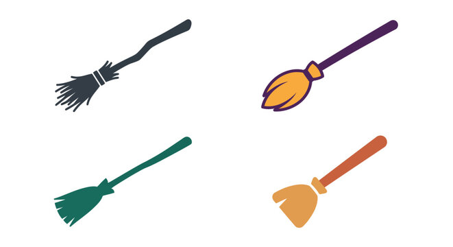 Four Broom Illustrations In Varying Colors And Styles