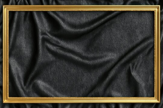 Elegant Gold Frame on Black Fabric Background - Empty Space for Copy