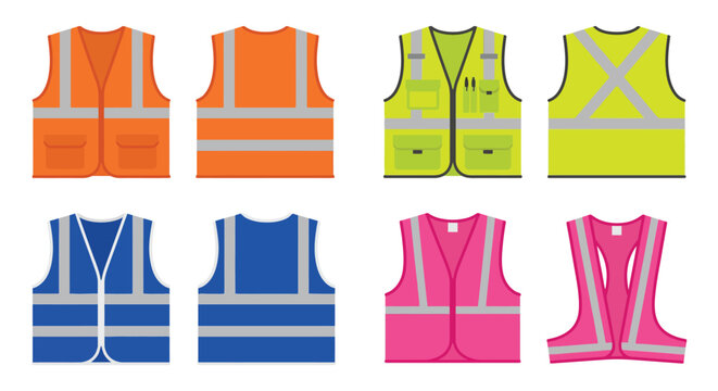 Colorful safety vests vector illustration on a white background
