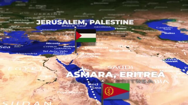 Flight From Asmara ERITREA to Jerusalem Palestine with flag pins