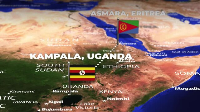 Flight From Asmara ERITREA to Kampala UGANDA with flag pins