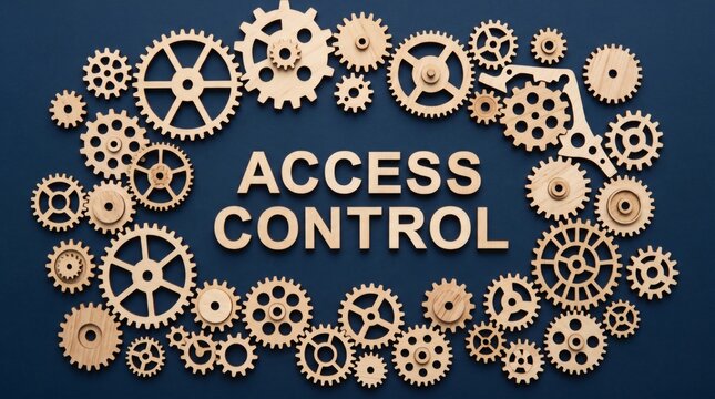 Access Control Concept - Gears Forming the Words on Dark Background.