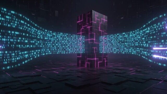 Abstract Digital Data Stream Flows Around Monolithic Server
