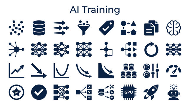Artificial Intelligence Training Concept Icons Representing Data Processing Machine Learning Algorithms and Innovation