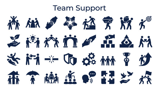 Teamwork and Collaboration Icons Representing Business Success and Partnership