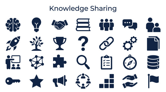Knowledge Sharing and Collaboration Icons Set Brainstorming Ideas Teamwork Strategy Planning and Success Concepts
