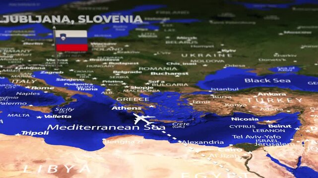 Flight From Asmara ERITREA to Ljubljana SLOVENIA with flag pins