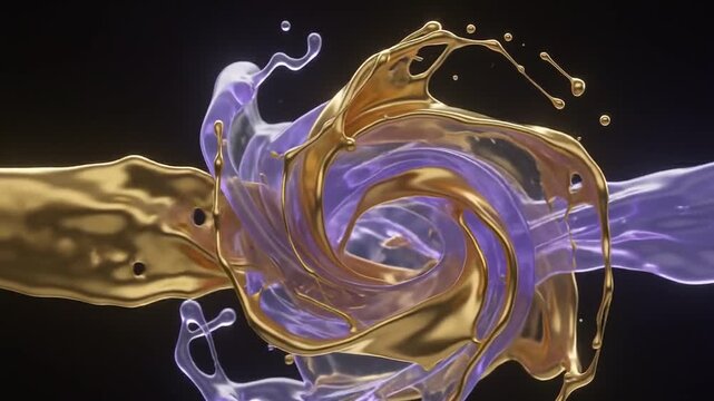 Liquid Gold and Purple Swirling Together Abstract Motion