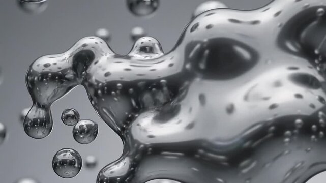 Liquid Metal Spheres Morphing and Dripping Fluid Motion Abstract