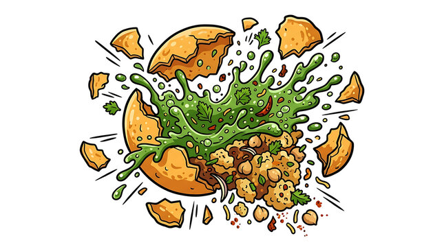 Taco explosion with green sauce and chips
