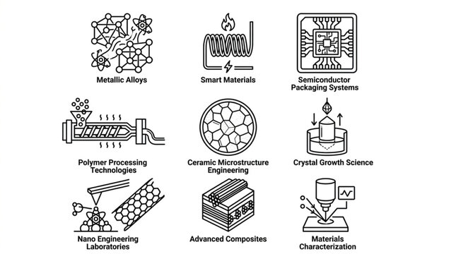 Collection of Industrial and Scientific Icons Representing Various Technologies.