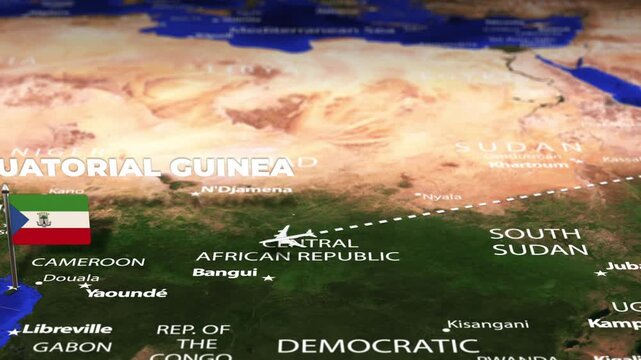 Flight From Asmara ERITREA to Malabo EQUATORIAL GUINEA with flag pins