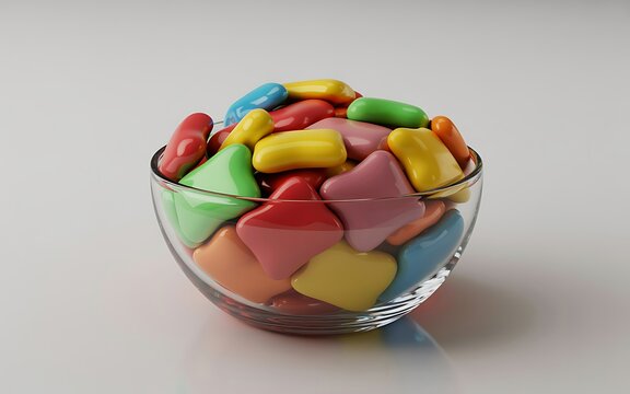 Colorful glossy candy filled clear glass bowl background Photo
