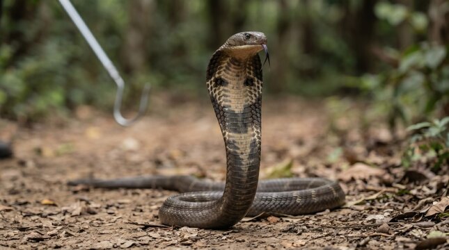 Majestic King Cobra Snake in Natural Habitat, Alert and Ready.