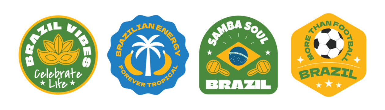 Brazil stickers, badges, patches collection. Tropical brazil vibes design template.
