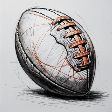 An artistic illustration of a rugby ball, featuring bold sketched lines and a textured finish, evoking the raw energy and passion of the sport.