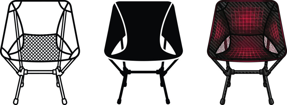 Collection of lightweight outdoor chairs featuring outline solid and patterned designs perfect for camping and travel concepts