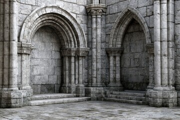Fototapeta premium Ancient Stone Architectural Details: Arches, Pillars, and Textured Walls