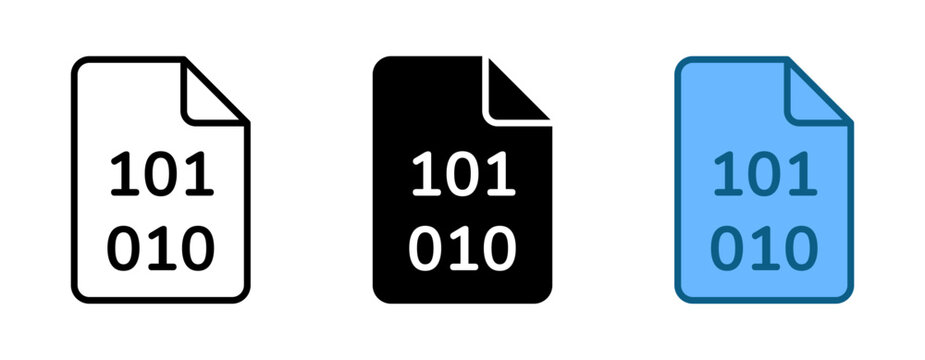 Binary code document icons for digital data and software programming