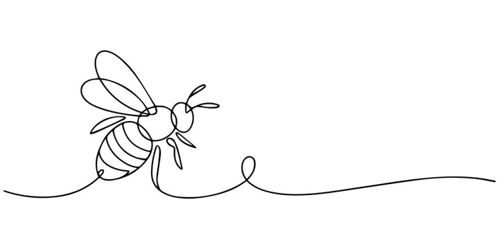Bee one line drawing art of isolated continuous outline illustration, One continuous line drawing of elegant bee for company logo identity. Organic honey farm icon concept from wasp insect animal