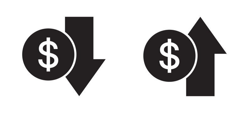 Dollar currency value increase and decrease with arrows