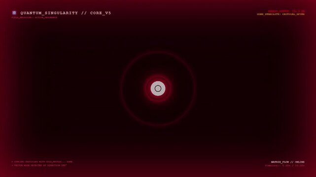 Quantum Singularity Core Monitor Interface Tracking Active Resonance Grid Matrix Energy Output And Critical Stability Spike Danger Level Red HUD Screen.