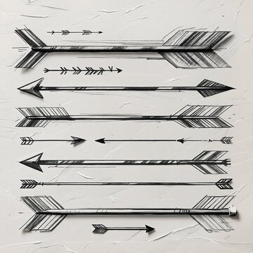 A collection of hand-drawn arrows in various sizes and styles, rendered in a sketch-like, artistic manner, evoke a sense of direction, purpose, and creative exploration.