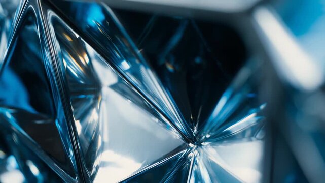 Abstract blue crystal structure showing intricate geometric facets, reflecting light and creating a futuristic, ethereal pattern suitable for backgrounds and digital themes