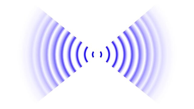 Abstract blue energy waves radiating from central point in symmetrical pattern on white background