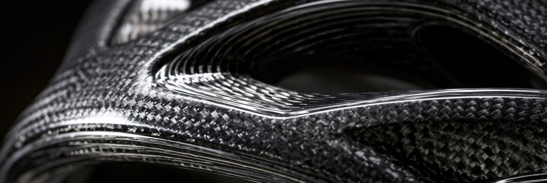 Medium shot showcasing hybrid layup composite cab shells combining carbon and glass fibers focusing on innovative layering techniques for enhanced performance and weight reduction.